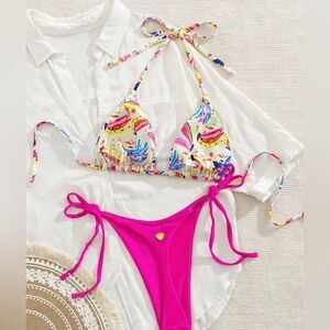 Colorful Bikini Set with Pink Bottoms